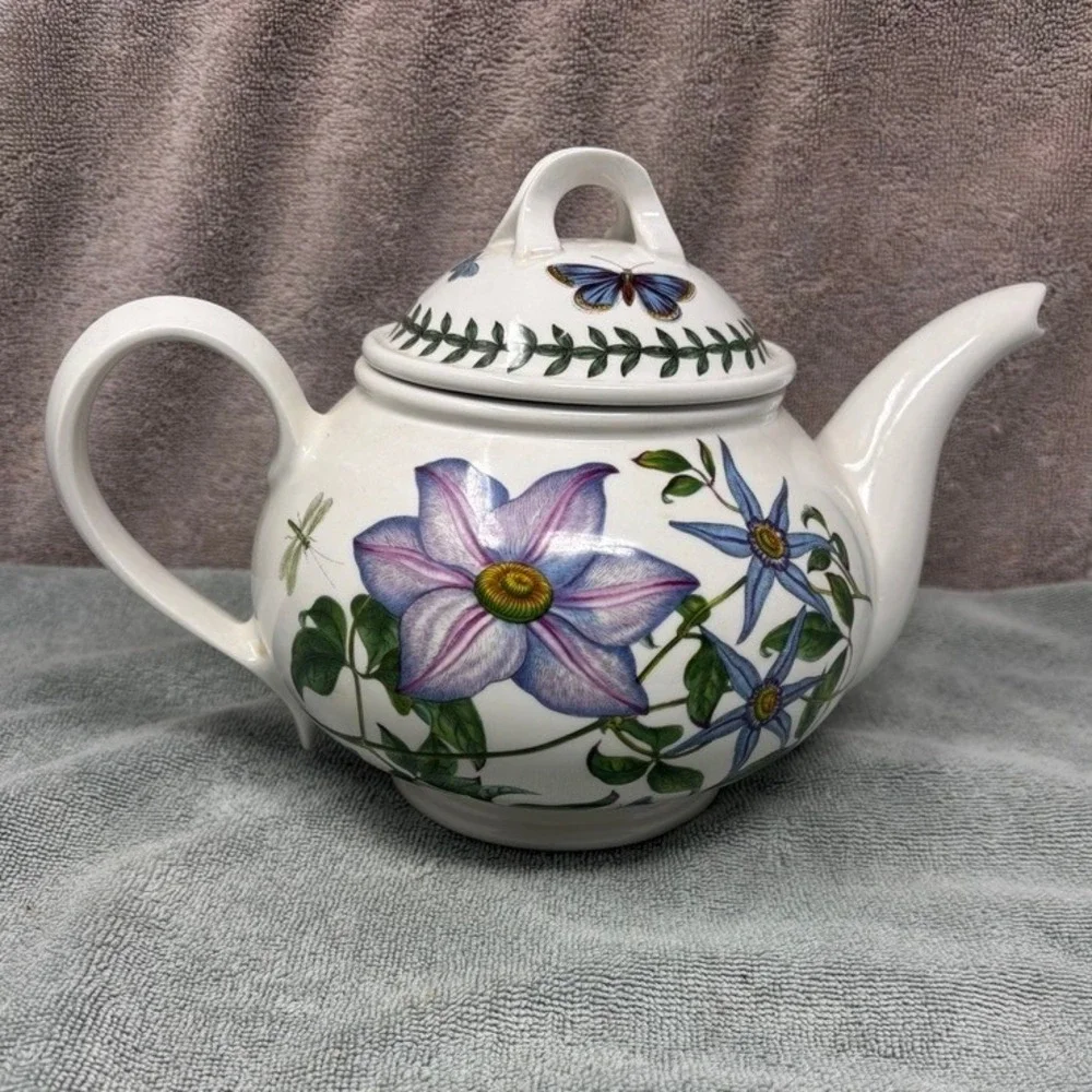 Vtg Portmeirion Botanic Garden Teapot Clematis Virgins Bower Made‎ in Britain